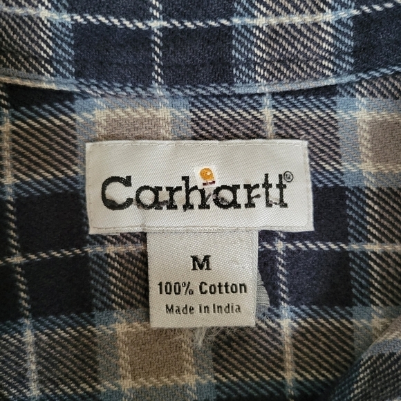 Carhartt Men's Button-Up Flannel Work Casual Shirt Size M Blue/Gray 100% Cotton - Picture 3 of 10